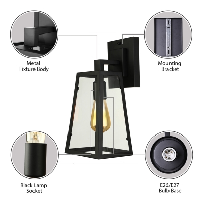 Matte Black Single Light Wall Sconce Light Industrial Retro Iron Trapezoid Wall Light with Glass Shade