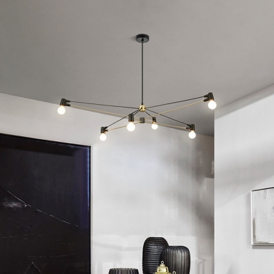Metal Crossing Line Chandelier Lighting Modernist 6-Head Black Hanging Lamp Kit over Dining Table