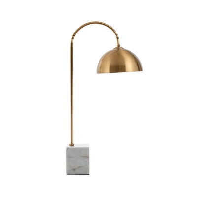 Metal Dome Desk Lamp Modern 1 Bulb Gold Table Light with White Rectangular Marble Base