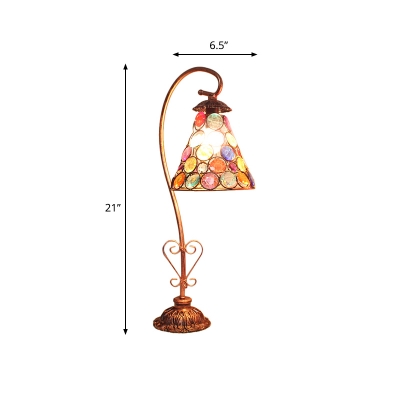 Metal Gooseneck Table Light Decorative 1 Head Small Desk Lamp in Pink/White/Red with Carved Base