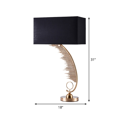Modern Rectangle Reading Light Fabric 1 Head Night Table Lamp in Black for Bedside