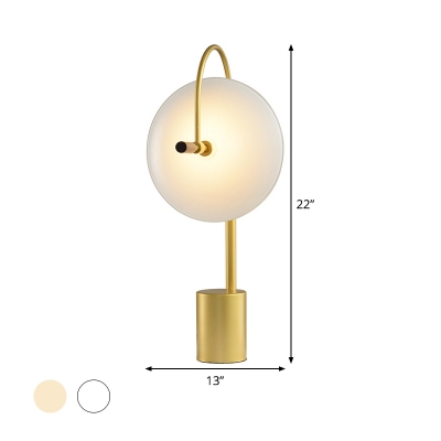 Modern Round Table Light Cream/Clear Glass 1 Bulb Bedside Nightstand Lamp with Tube Gold Metal Base