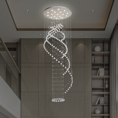 Modern Swirling Suspension Lighting Clear K9 Crystal 17 Bulbs Living Room LED Multi Light Pendant in Silver