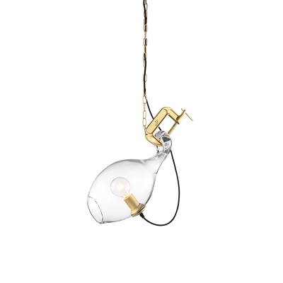 Modernism Sawing Shape Hanging Lamp Clear Glass 1-Light Restaurant Pendant in Gold with Chain