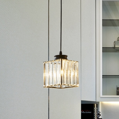 Modernist Cube Pendant Light Fixture 1 Head Dining Room Hanging Ceiling Lamp in Black