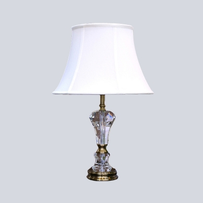 Paneled Bell Fabric Desk Light Modern 1 Bulb White Night Table Lamp for Living Room