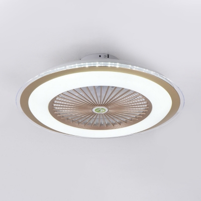 Round Living Room Semi Flushmount Kids Acrylic Pink/Blue/Gold LED Ceiling Fan Lighting with 5 Clear Blades, 23.5