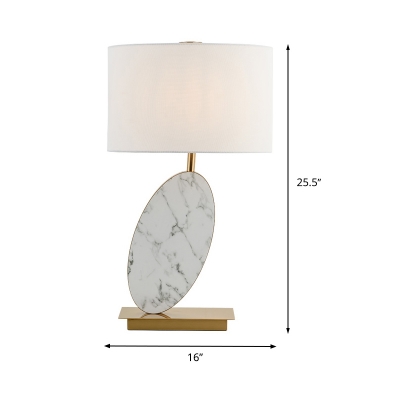Shaded Fabric Task Lamp Modern 1 Head White Desk Light with Gold Rectangle Metal Base