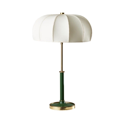 Shaded Table Lamp Nordic Fabric 1 Head Task Light in White/Green with Round Metal Base