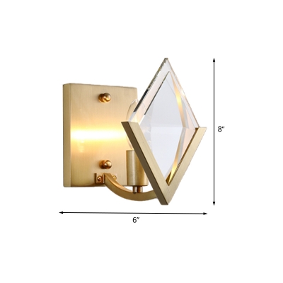 Square Living Room Sconce Light Traditional Clear Glass 1 Head Brass Wall Lighting Fixture