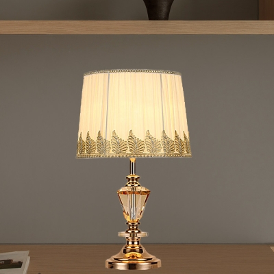 Tapered Drum Fabric Desk Light Modern 1 Bulb Beige Night Table Lamp for Living Room