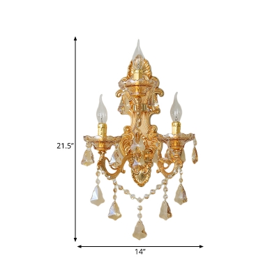 Tapered Shade Restaurant Wall Light with Crystal Metal Three Lights European Style Sconce in Gold