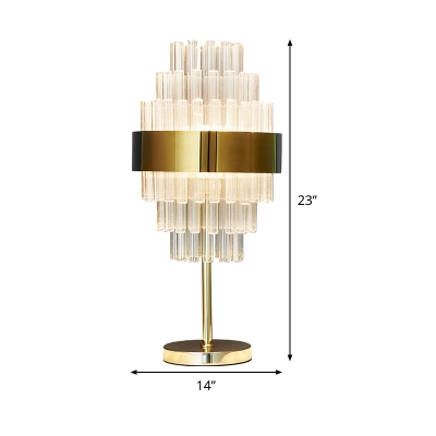 Tiered Task Lighting Modern Hand-Cut Crystal LED Nightstand Lamp in Gold for Bedroom