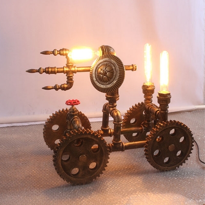 War Chariot Coffee Shop Table Light Vintage Iron 3 Heads Brass Finish Plug In Desk Lamp