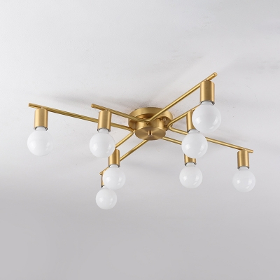 White Glass Molecular Flush-Mount Light Contemporary 8 Heads Close to Ceiling Lamp in Brass