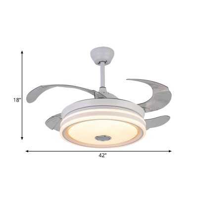 White LED Ceiling Fan Light Modern Acrylic Round 8 Blades Semi Flush Mounted Lamp with Remote Control, 42