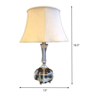1 Bulb Flared Desk Lamp Modernist Fabric Table Light in Grey with Crystal Base