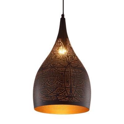 1 Bulb Teardrop Pendant Light Fixture Arabian Black/Silver/Brass Metal Hanging Lamp for Restaurant
