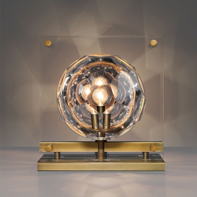 1 Head Bedroom Desk Light Modern Gold Night Table Lamp with Globe Faceted Crystal Shade