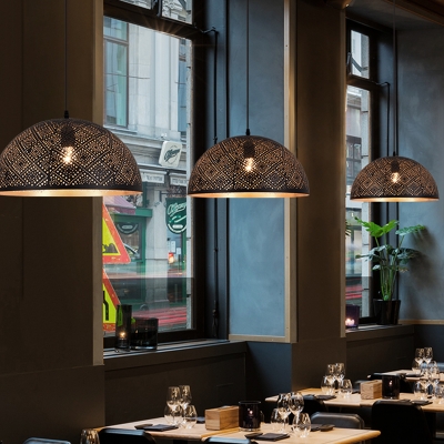 1 Head Metal Drop Pendant Vintage Black Rhombus/Spot/Circle Restaurant Hanging Light Fixture
