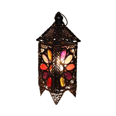 1 Head Metal Table Light Decorative Red/Purple Lantern Living Room Nightstand Lamp