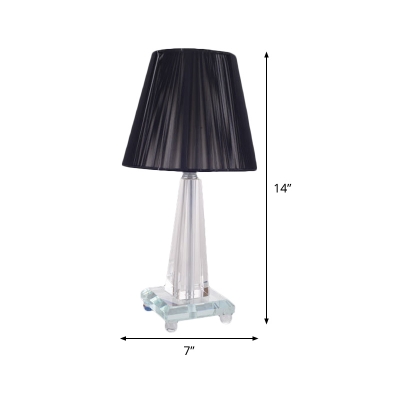 1 Head Tapered Shape Desk Light Contemporary Beveled Crystal Night Table Lamp in Black