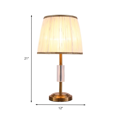 1 Head Tapered Task Light Modern Fabric Nightstand Lamp in White for Living Room