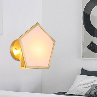 1 Light Bedside Sconce Postmodern Brass Wall Lamp Fixture with Pentagon Acrylic Shade