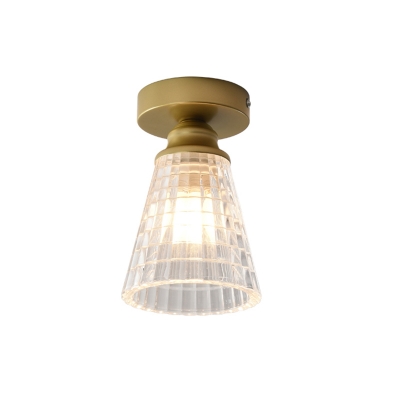 1 Light Corridor Flush Mount Light Modern Brass Flush Ceiling Lamp with Cone Clear Lattice Glass Shade