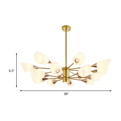 16 Heads Living Room Chandelier Modernism Gold Pendant with 2-Tier Flower White Frosted Glass Shade
