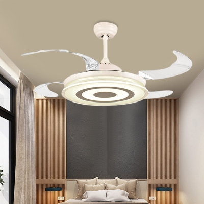4 Blades Acrylic White Semi Flushmount Circle Led Modernism Pendant Ceiling Fan Lamp for Bedroom, 42