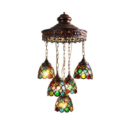 5 Heads Wide Flare Pendant Chandelier Traditional Copper Metal Hanging Ceiling Light