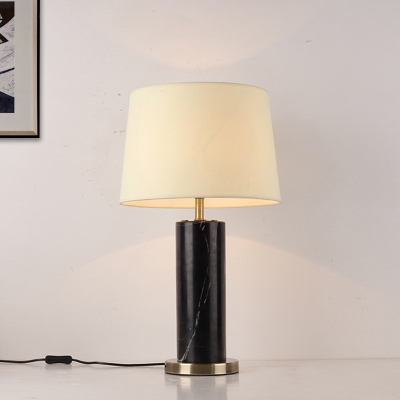 Barrel Fabric Table Light Modern 1 Head White Small Desk Lamp with Black Marble Base