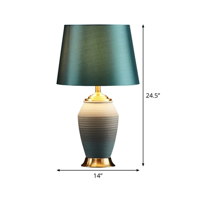 Barrel Nightstand Lamp Modernism Fabric 1 Bulb Green Reading Book Light, 13