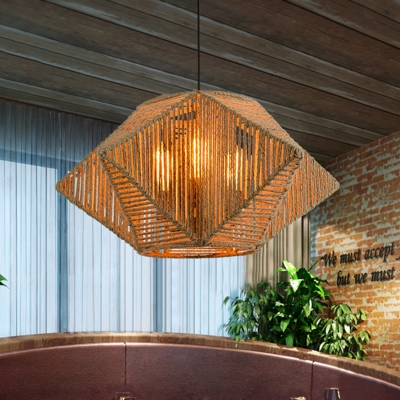 Beige Stereoscopic Star Hanging Lamp Vintage Rope 1-Light Restaurant Ceiling Pendant Light