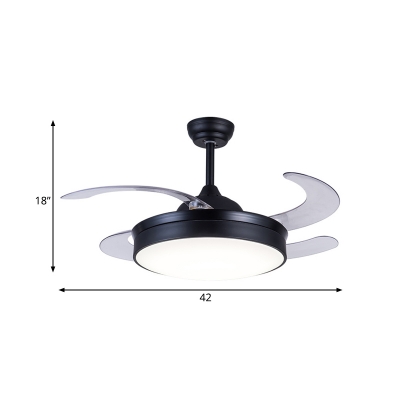 Black LED Ceiling Fan Light Modernist Metallic Round 4-Blade Semi Flush Lamp with Wall/Remote Control, 42