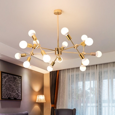 Branch Ceiling Chandelier Modern Metal 15-Head Living Room Pendant Light Fixture in Gold