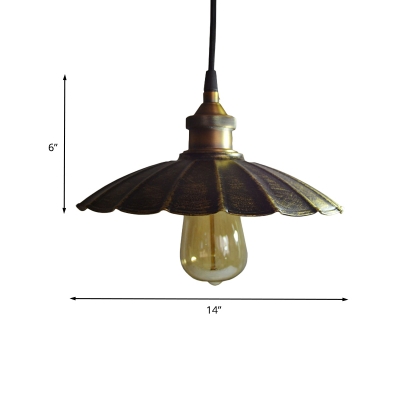Bronze Scalloped Drop Pendant Light Antiqued Metallic 1-Bulb Restaurant Suspension Lamp, 10