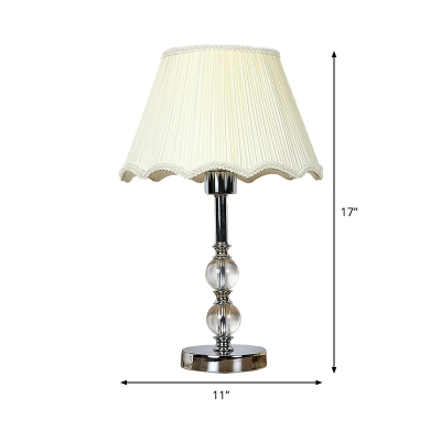 Conical Table Light Modern Fabric 1 Bulb Small Desk Lamp in Beige with Metal Base