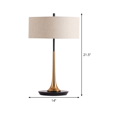 Contemporary 1 Bulb Desk Light Flaxen Cylinder Night Table Lamp with Fabric Shade