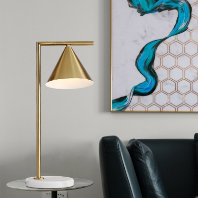 Contemporary 1 Bulb Nightstand Lamp Gold Tapered Reading Book Light with Metal Shade