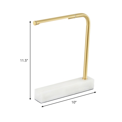 Curved Arm Table Light Modern Metal LED Brass Desk lamp with Rectangle White Marble Base