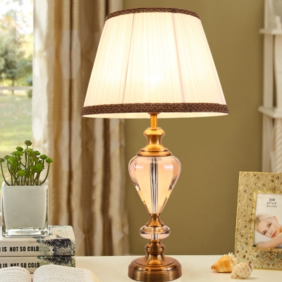 Droplet Clear Crystal Desk Lamp Modern 1 Head Beige Table Light with Fabric Shade