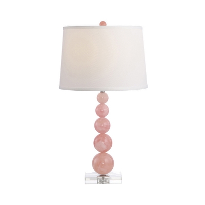 Fabric Tapered Drum Desk Lamp Modernist 1 Head Pink Table Light with Crystal Base