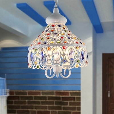 Flared Pendant Chandelier Traditional Metal 3 Heads Ceiling Suspension Lamp in White
