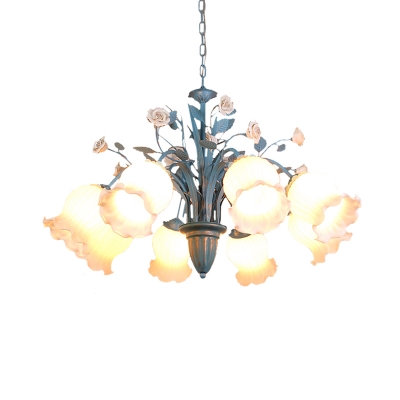 Frosted Glass Blue Pendant Chandelier Scalloped 3/5/6 Lights Countryside Down Lighting for Bedroom