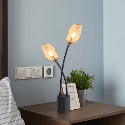 Geometrical Task Lighting Contemporary Amber Glass 2 Heads Living Room Reading Book Light