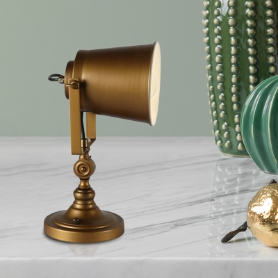 Gold Finish Bell Table Light Vintage Metal 1-Head Bedroom Adjustable Desk Lamp with Handle