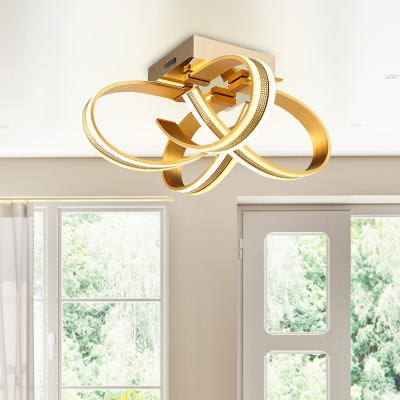 Gold Finish Ribbon Flush Light Fixture Contemporary LED Acrylic Semi Ceiling Flush Mount for Living Room