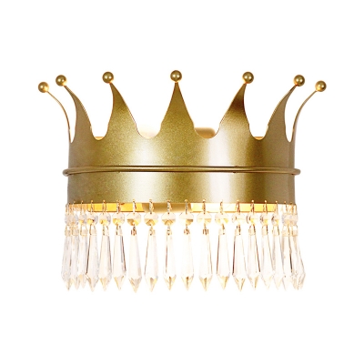Hotel Restaurant Crown Wall Light Metal 2 Heads Elegant Stylish Gold Sconce Light with Crystal Deco